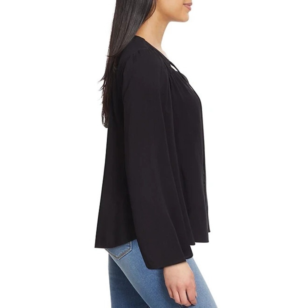 Jessica Simpson Womens Woven V-Neck Flare Sleeve Top Black Medium - Picture 2 of 6